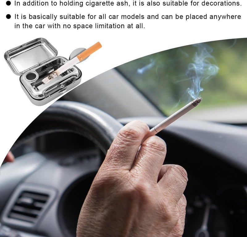 SHMZK Mini Portable Ashtrays, Metal Pocket Dustproof Car Ash Tray with Lid, Compact Square Windproof Car Cigar Ashtrays, Decorative Cigarette Snuffers Ashtray for Car Home Office (Purple) - Image 5